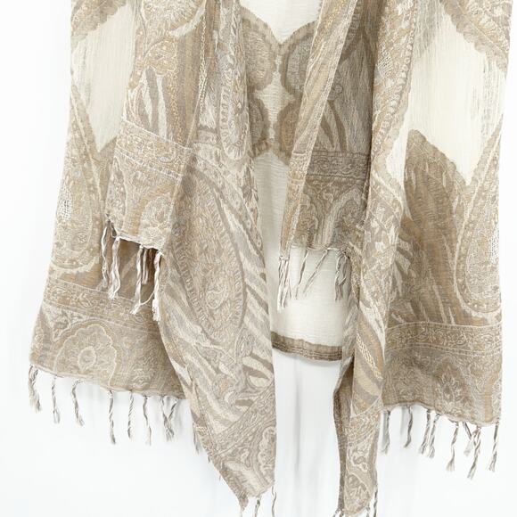 Soft Surroundings Boho Paisley‎ Fringe Open Front 100% Wool Cardigan Vest S/M - Picture 2 of 6